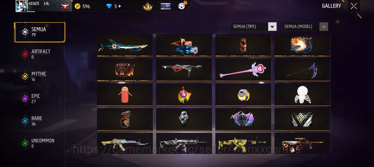 Free Fire Accounts Indonesia | AKUN LVL 47 VAULT 67 EMOTE 22 KATANA LOBY 1 FIST 1 TAS 16 SKYWING 1 WEAPON 79 | W364 7