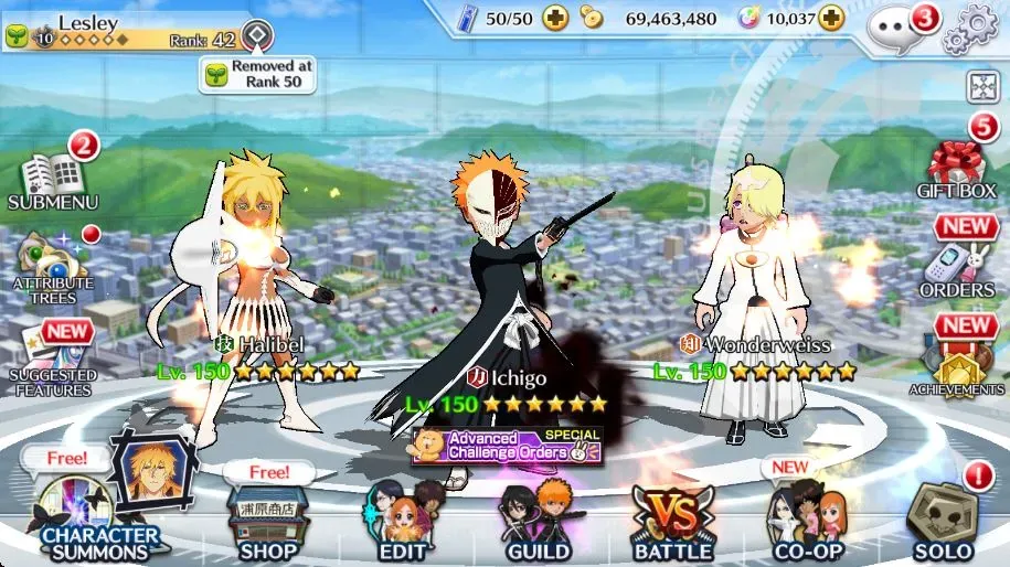 Bleach: Brave Souls Accounts Starter Global | 87K BP+10K Orb|Ichigo,Halibel,Wonderweiss,Urahara,Zangetsu,Byakuya|Story Fresh 1