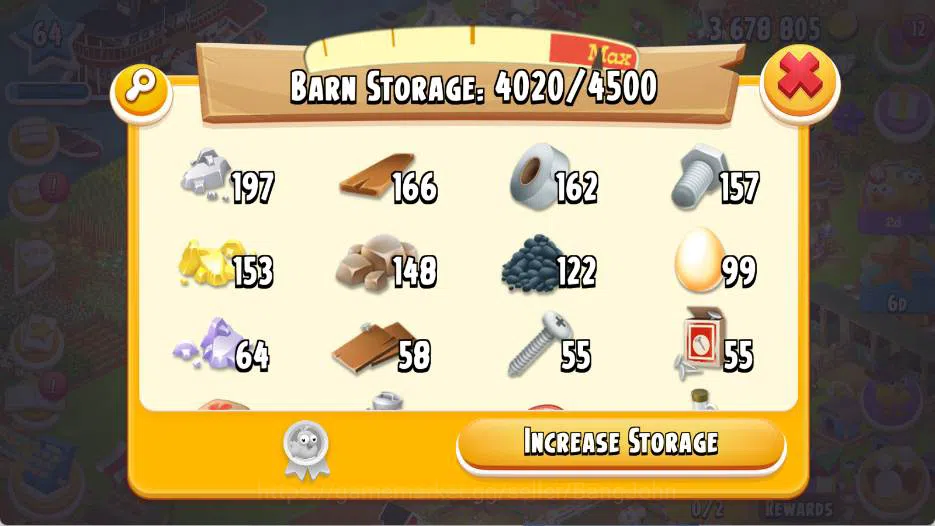 Hay Day Accounts Lvl 64|Silo Storage 1051/1100|Barn Storage 4020/4500|3,6M Coins|203Diamonds|PROTECT OFF|Log Supercel |RA096B 7