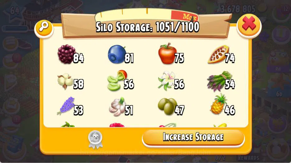 Hay Day Accounts Lvl 64|Silo Storage 1051/1100|Barn Storage 4020/4500|3,6M Coins|203Diamonds|PROTECT OFF|Log Supercel |RA096B 8
