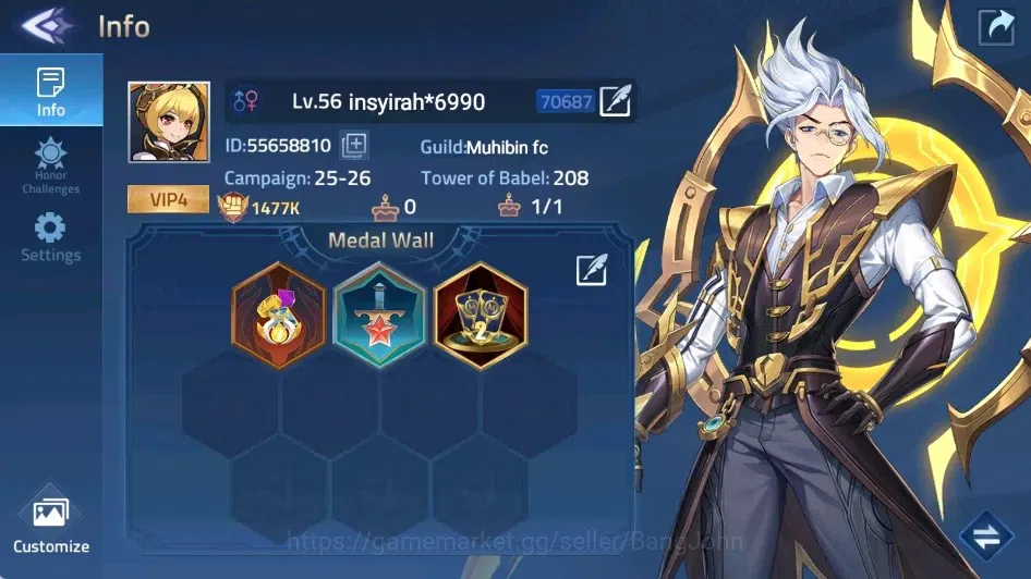 Mobile Legends: Adventure Accounts Global | LV 56 | 1477K Power | Vip4 | Camp 25-26 | Hero 68 | 40 SSR | Detail Check SS 1