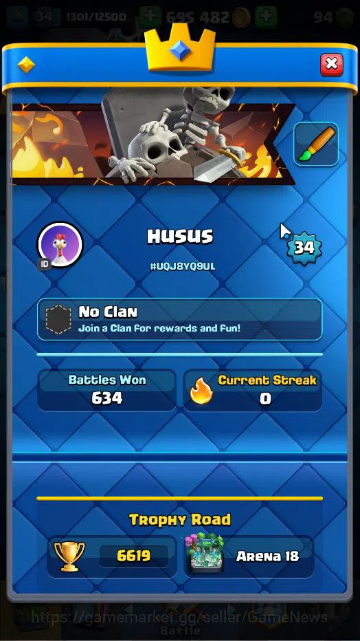 Clash Royale Accounts Lv 34|Trophy 6619|KTL 12|Card 116| 2 HERO 6 EVO 5 image 2