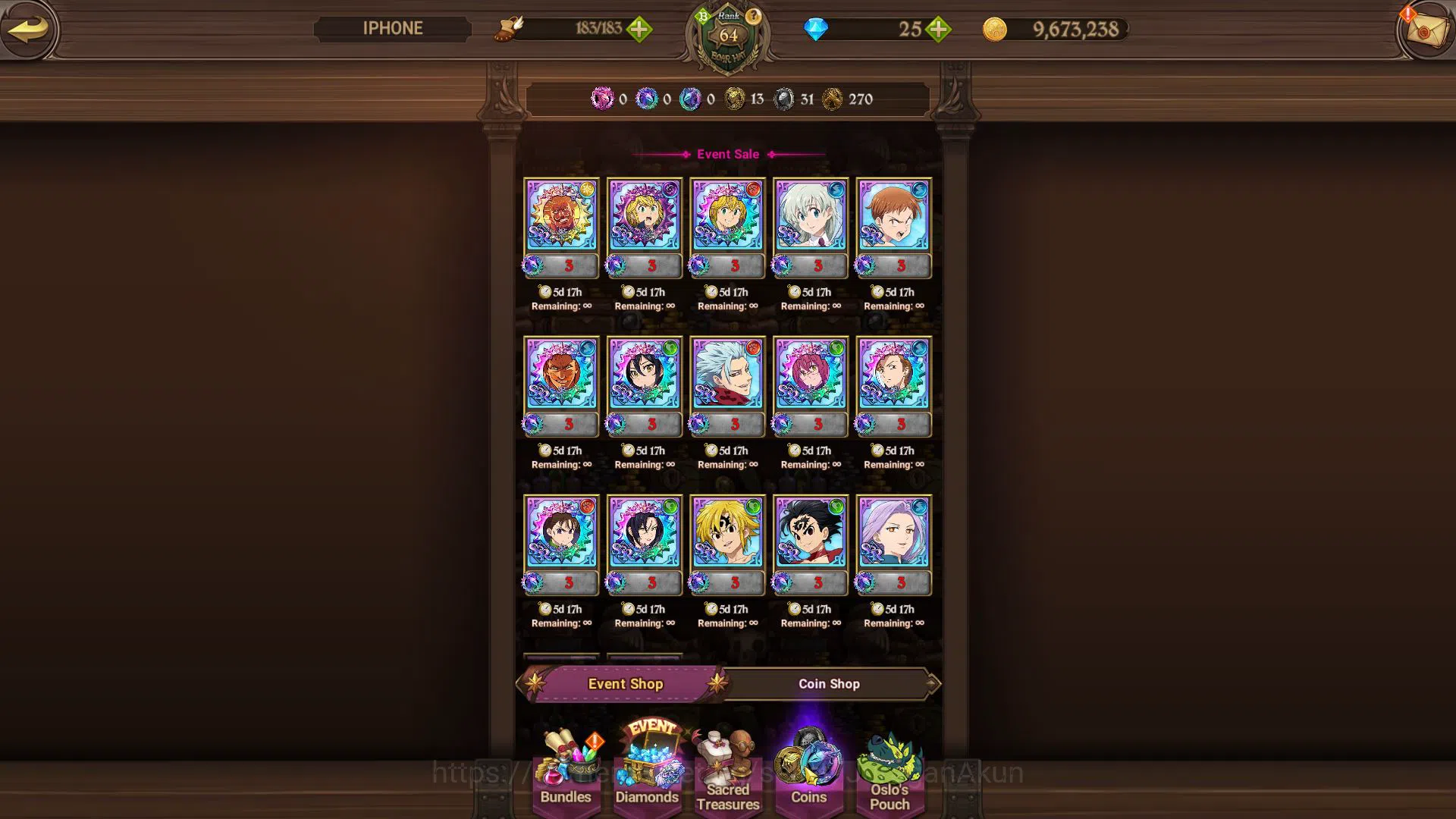 The Seven Deadly Sins: Grand Cross Accounts Midgame Asia|3,2M CC|2 LR+10 10