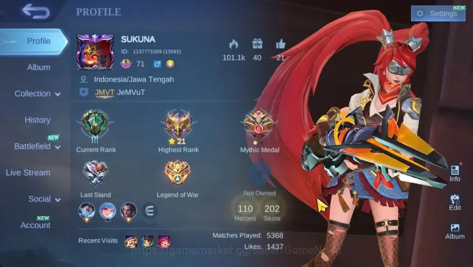 Mobile Legends: Bang Bang Accounts Collector Hero 110|Skin 202|Natalia CC,(Saber,Johnson,Layla,Rafaela)SABER,Tigreal 1