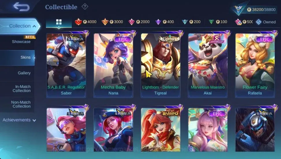 Mobile Legends: Bang Bang Accounts Collector Hero 110|Skin 202|Natalia CC,(Saber,Johnson,Layla,Rafaela)SABER,Tigreal 6