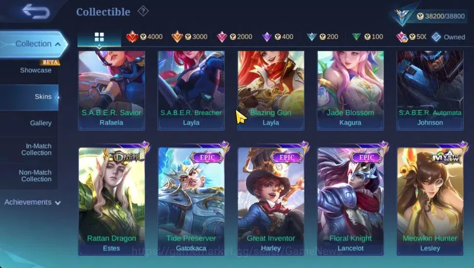 Mobile Legends: Bang Bang Accounts Collector Hero 110|Skin 202|Natalia CC,(Saber,Johnson,Layla,Rafaela)SABER,Tigreal 7