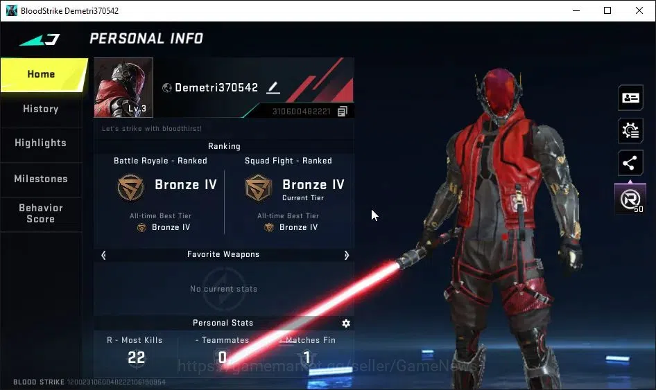 Blood Strike Accounts ASIA|Starter|Melee ULTRA Lightblade-Dark Force|Net image 2