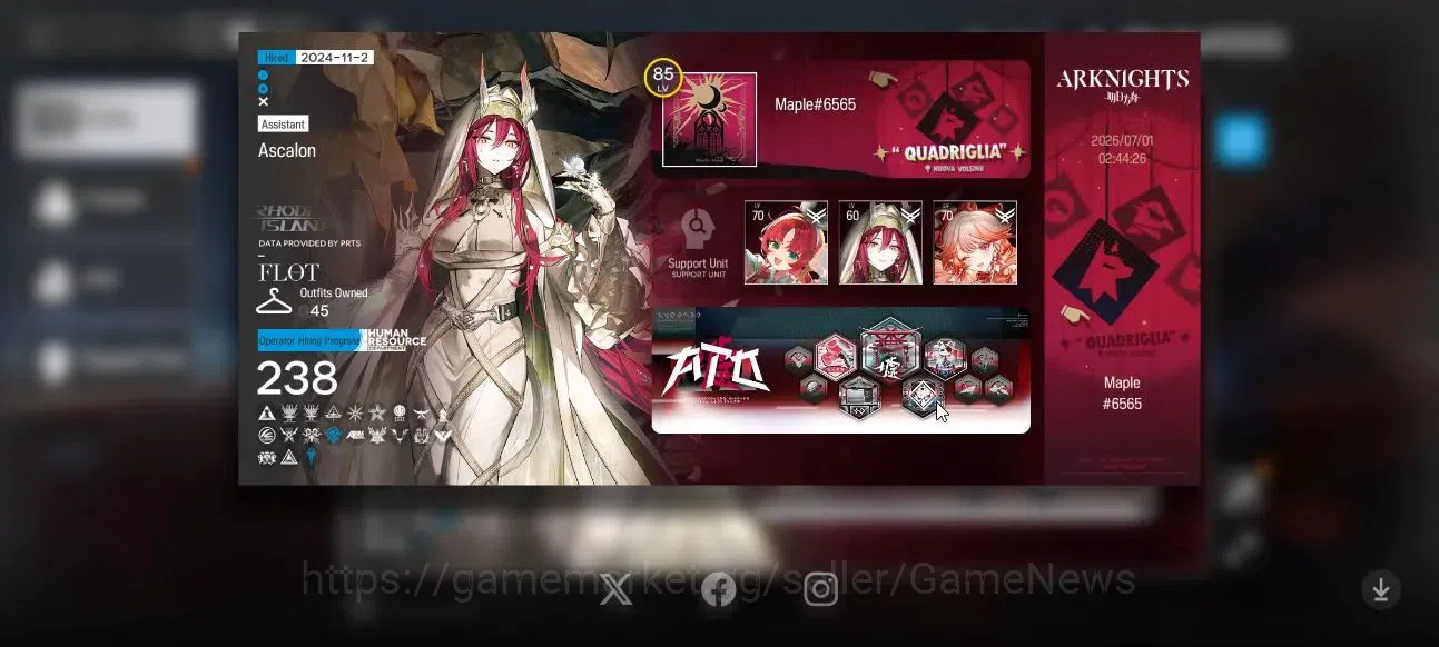Arknights Accounts High-End Lv 85|238 Op+45 Outfits|72,6k+ Oru|12 Limited|Wish'Adel,Haruka,SATR,GTI,Yu,Sakiko 2