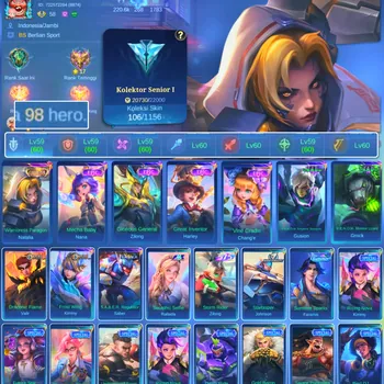 Mobile Legends: Bang Bang Accounts Others HERO 98 SKIN 106 | EMBLEM GOOD| COLECTOR NATALIA| EPIC NANA| EPIC ROGER| HERO