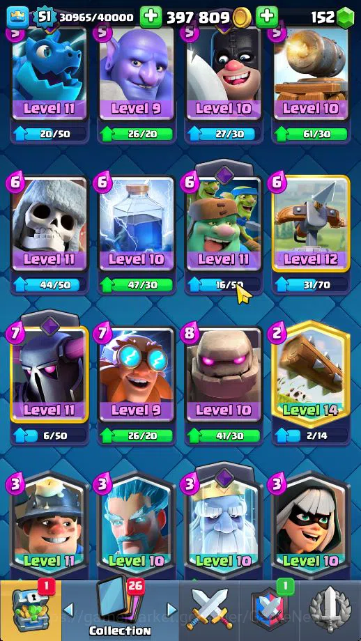 Clash Royale Accounts Midgame Lv 51|Trophy 9508|KTL 14|Limited Skin|Card 121| 1 Hero 11 EVO 8 Champ 21 Legendary 33 Epic 30 11