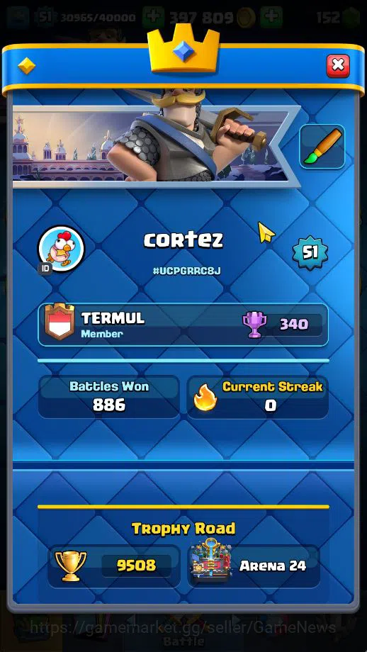 Clash Royale Accounts Midgame Lv 51|Trophy 9508|KTL 14|Limited Skin|Card 121| 1 Hero 11 EVO 8 Champ 21 Legendary 33 Epic 30 2