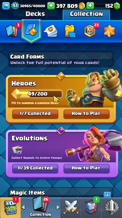 Clash Royale Accounts Midgame Lv 51|Trophy 9508|KTL 14|Limited Skin|Card 121| 1 Hero 11 EVO 8 Champ 21 Legendary 33 Epic 30 5
