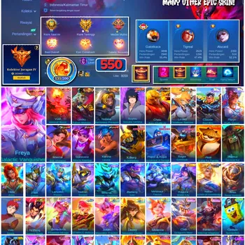 Mobile Legends: Bang Bang Accounts #4403 550 Skins | Freya Galactic Vanquisher (LEGEND) | Suyou Sasuke Uchiha (NARUTO