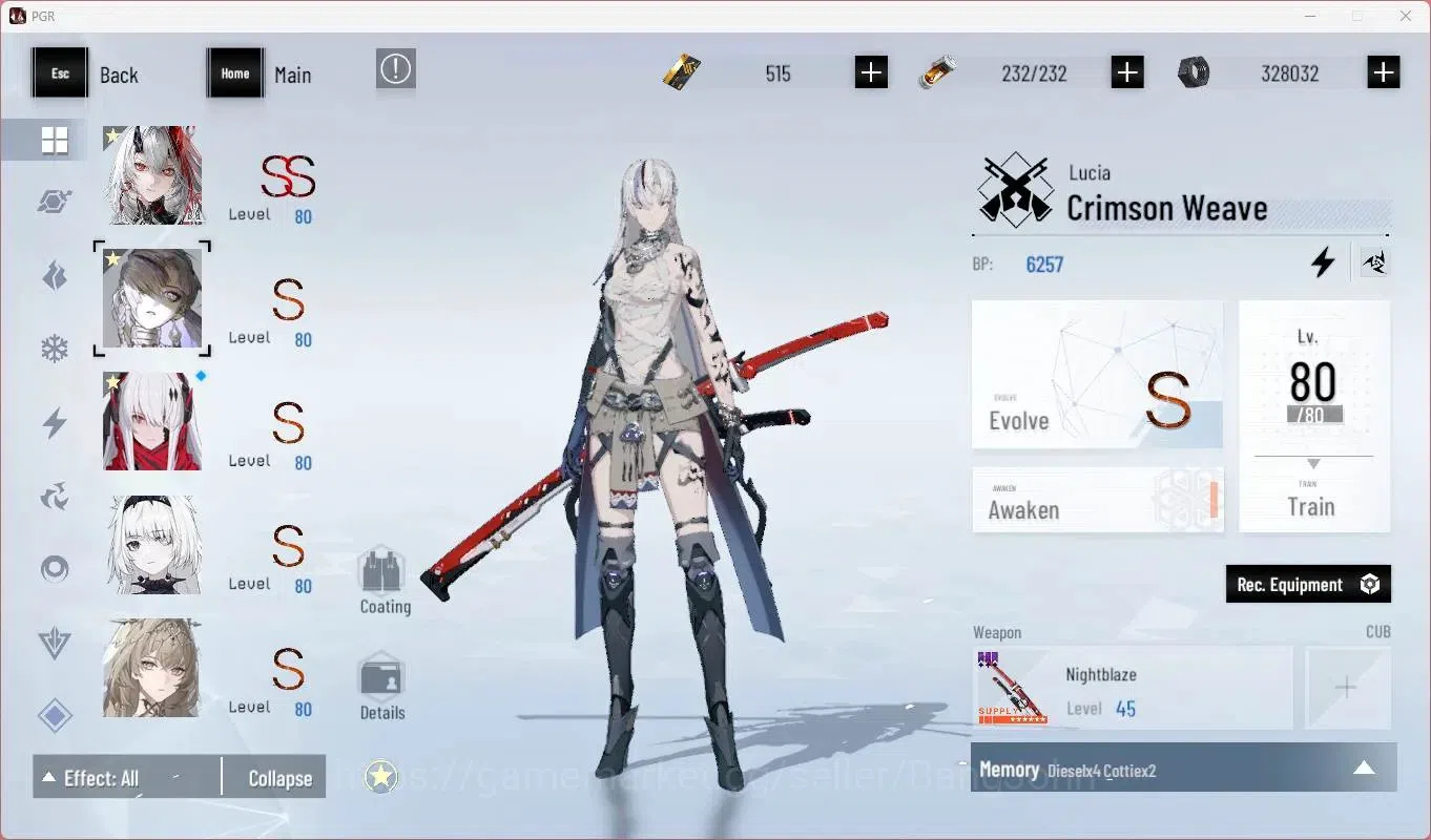 Punishing: Gray Raven Accounts Others ASIA | L79 |(SS Lucia IC,S Lucia CW,S Lucia CA)+Sign, S Feral,S Bianca, Etc|BC 515|YC 5