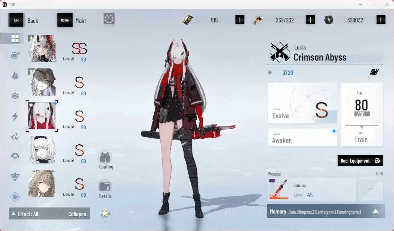 Punishing: Gray Raven Accounts Others ASIA | L79 |(SS Lucia IC,S Lucia CW,S Lucia CA)+Sign, S Feral,S Bianca, Etc|BC 515|YC 6