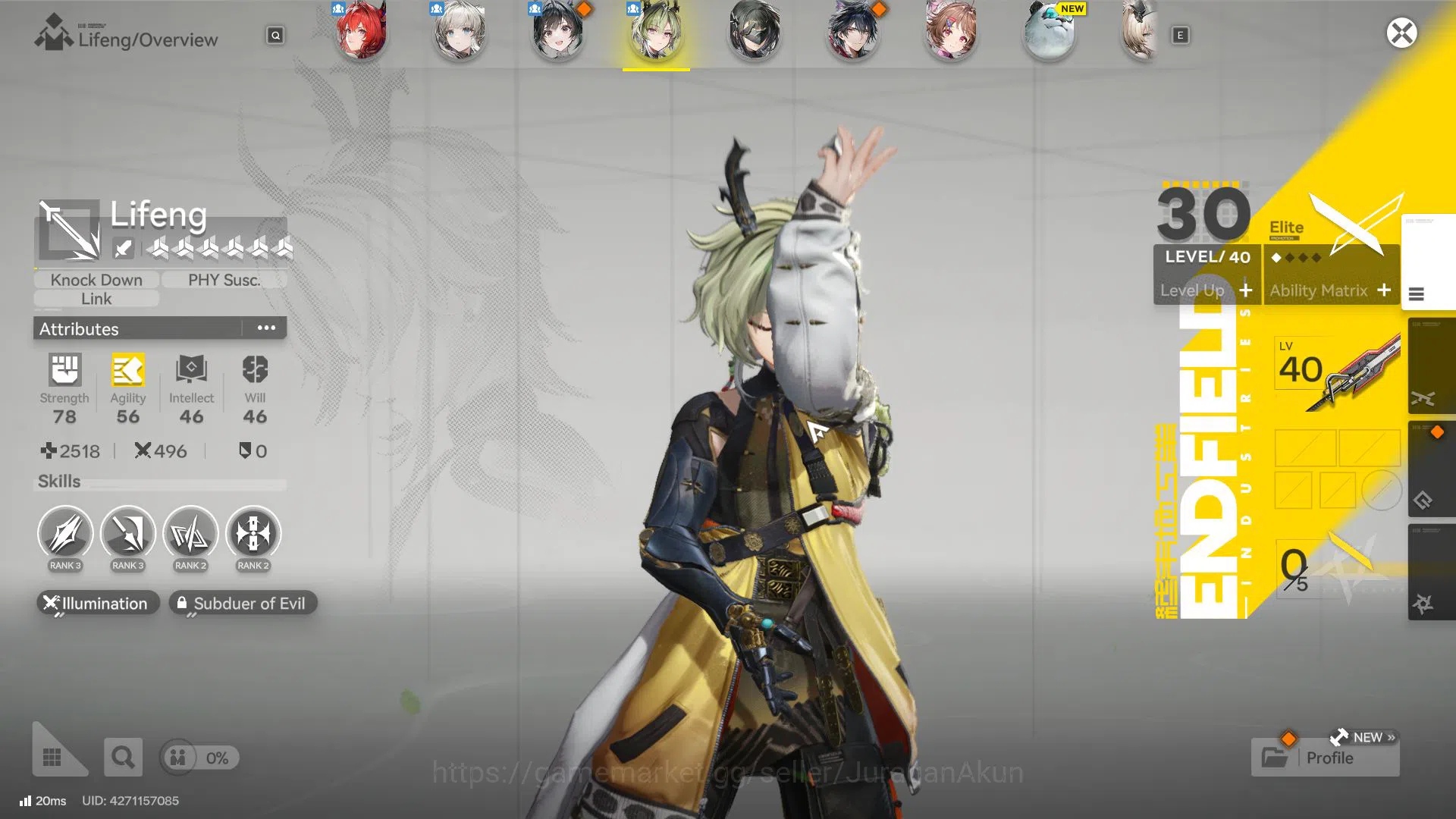 Arknights: Endfield Accounts Asia Lv 19|3 SSR(Laevatain, Lifeng, Ardelia) + 2 W6(Starry Beach, Chivalric) + 9 SR Char|2k 12