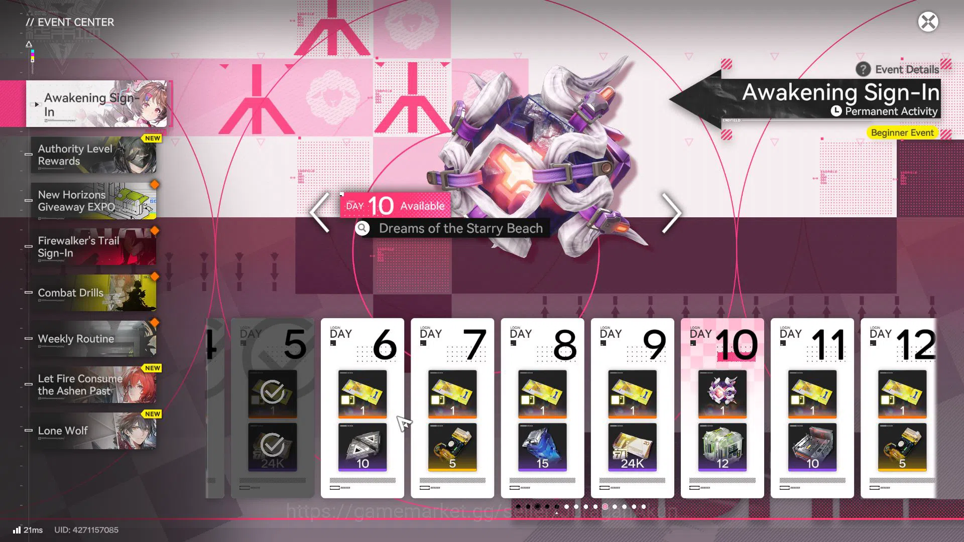 Arknights: Endfield Accounts Asia Lv 19|3 SSR(Laevatain, Lifeng, Ardelia) + 2 W6(Starry Beach, Chivalric) + 9 SR Char|2k 7
