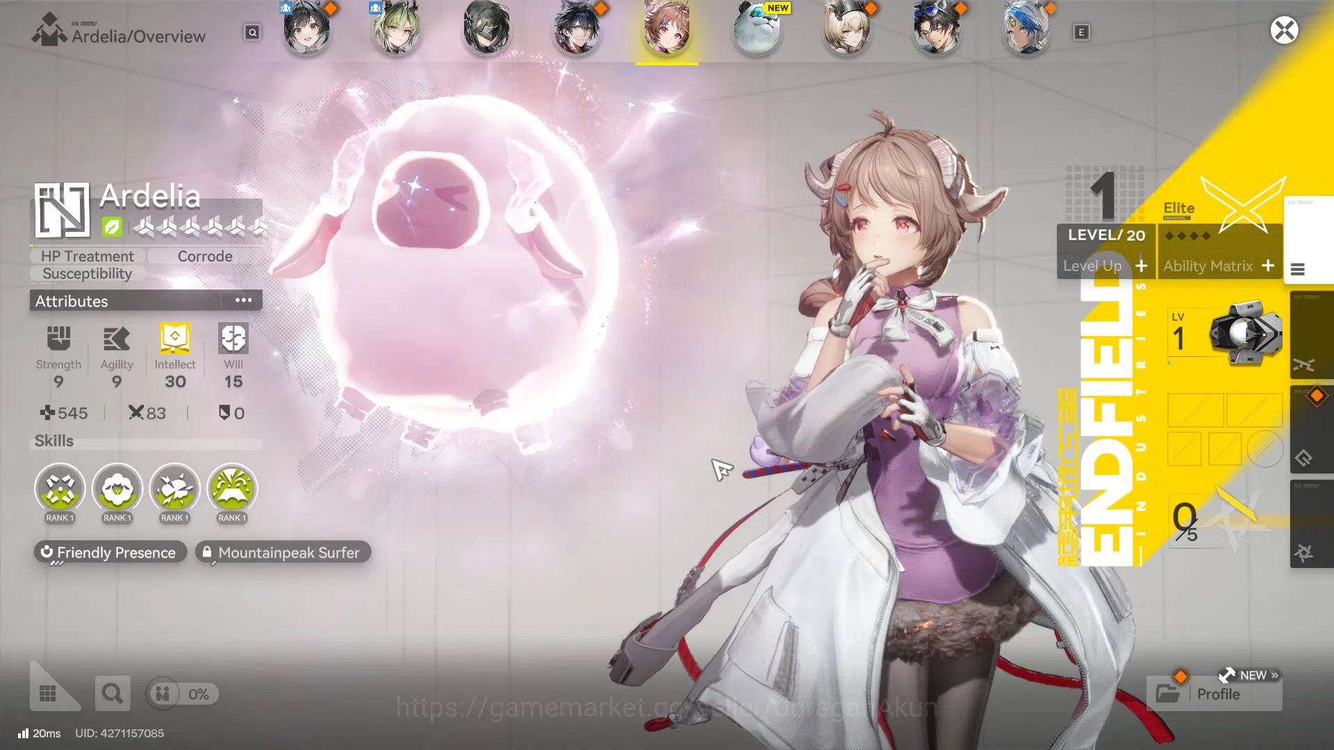 Arknights: Endfield Accounts Asia Lv 19|3 SSR(Laevatain, Lifeng, Ardelia) + 2 W6(Starry Beach, Chivalric) + 9 SR Char|2k 9