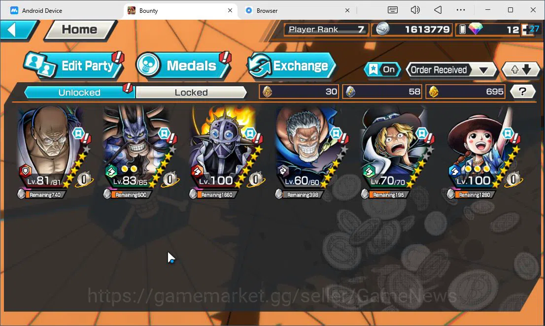 One Piece Bounty Rush Accounts Global|4 EX |Legendary DGarp,FE Sabo,5Elders St.Et image 4
