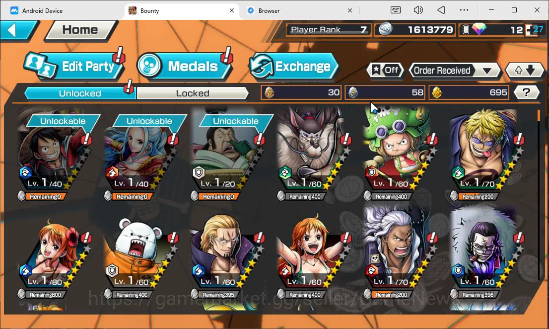 One Piece Bounty Rush Accounts Global|4 EX |Legendary DGarp,FE Sabo,5Elders St.Et image 7