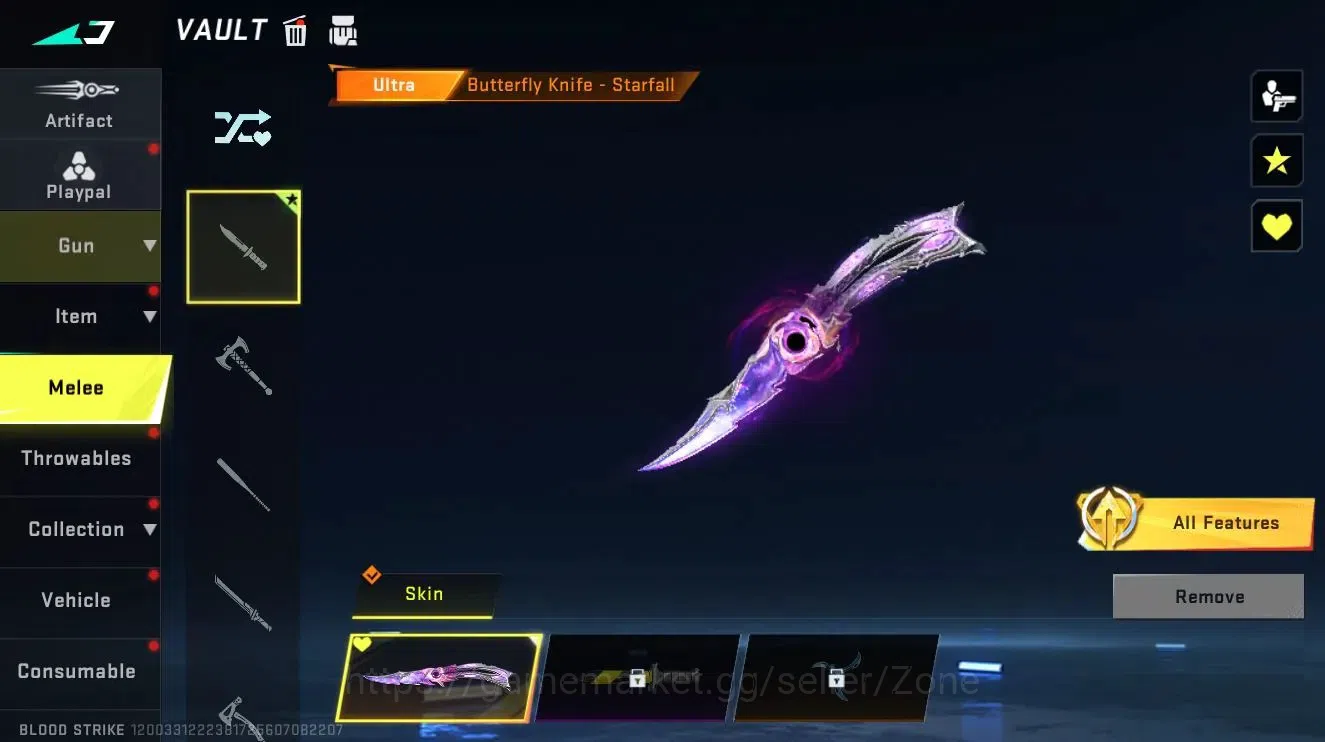 Blood Strike Accounts Rare Skin ASIA|ULTRA: Butterfly Knife - Starfall|1 LEGENDARY GUN|3 LEGENDARY ITEMS|L4 BR Bronze II SF 2