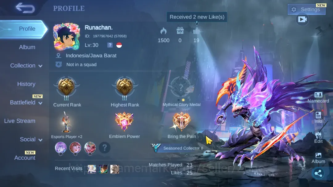 Mobile Legends: Bang Bang Accounts Collector Hero 58 Skin 52|Starter 1 Collector Helcurt, Karina KOF,Floryn Sanrio,Epic 1