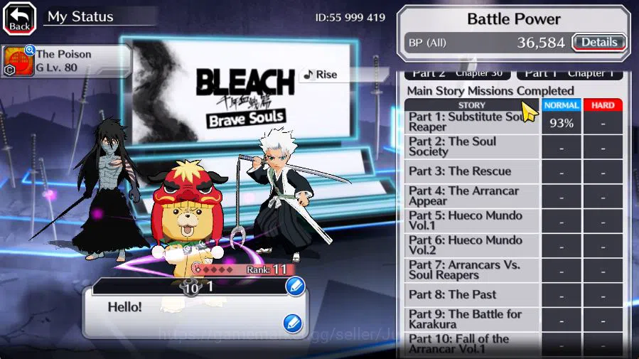 Bleach: Brave Souls Accounts Starter [GLOBAL]6K Orb+Fresh All Story|Ichigo 9th Anniv,Kon NY,Toshiro Fierce,Gin 3