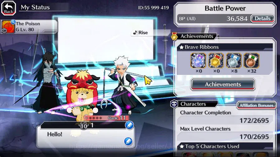 Bleach: Brave Souls Accounts Starter [GLOBAL]6K Orb+Fresh All Story|Ichigo 9th Anniv,Kon NY,Toshiro Fierce,Gin 5