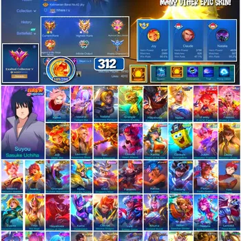 Mobile Legends: Bang Bang Accounts 🔥 #3978 🔥 312 Skins 💎 Exalted Collector V 👑 Naruto Sasuke & Sakura ⚔️ Collector