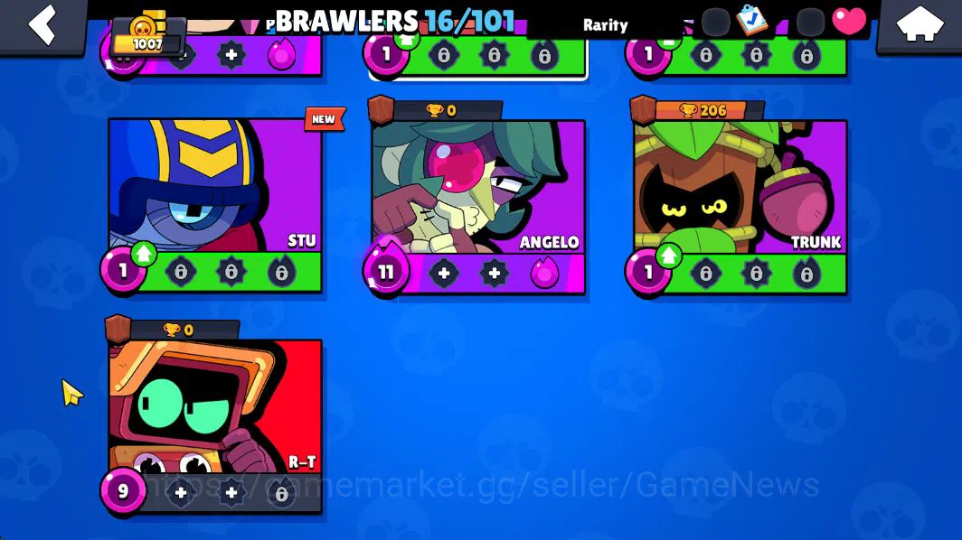 Brawl Stars Accounts 1007 Trophy |16 Brawlers 3 MAX Lvl (Shelly,Penny,Angelo) | 1 Epic (Royale Trunk) 1 SR (PSG Shelly)|CN 10