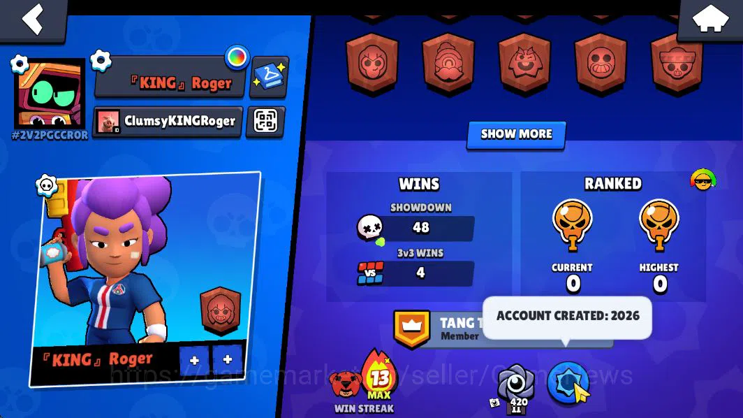 Brawl Stars Accounts 1007 Trophy |16 Brawlers 3 MAX Lvl (Shelly,Penny,Angelo) | 1 Epic (Royale Trunk) 1 SR (PSG Shelly)|CN 5