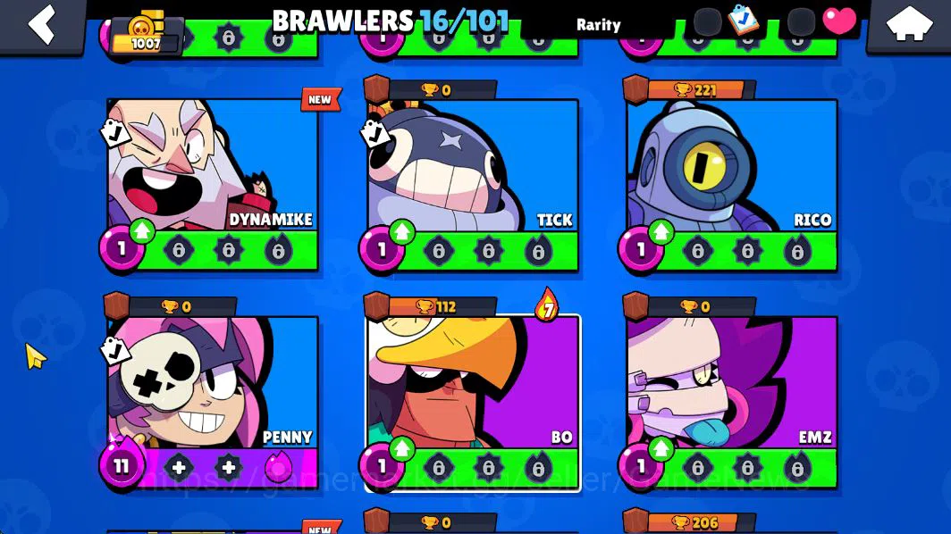 Brawl Stars Accounts 1007 Trophy |16 Brawlers 3 MAX Lvl (Shelly,Penny,Angelo) | 1 Epic (Royale Trunk) 1 SR (PSG Shelly)|CN 9