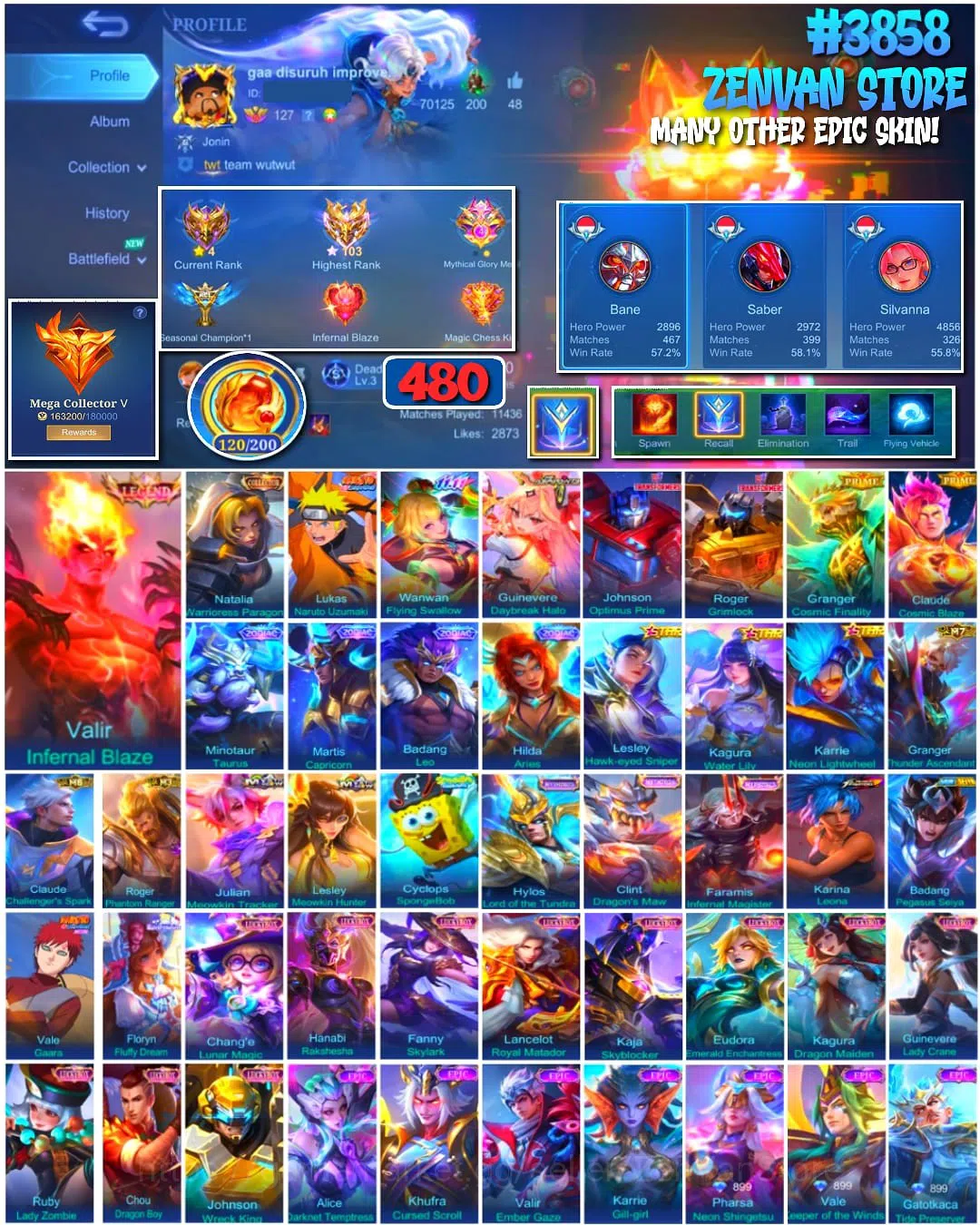 Mobile Legends: Bang Bang Accounts #3858 480 Skins | Legend Valir | Collector Natalia image 1