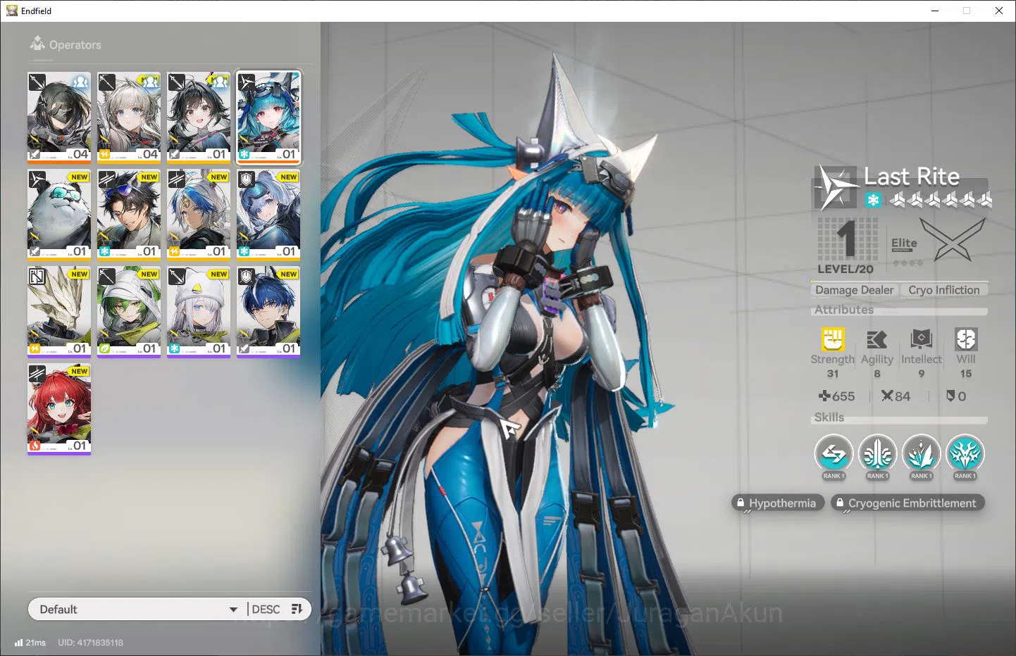 Arknights: Endfield Accounts Asia Lv 2 | Fresh Starter Meta SSR (Last Rite) + 6 SR Character | Female MC |GrypLink| Take 4