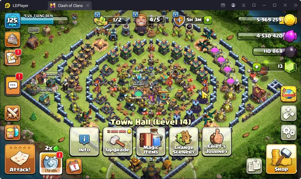 Clash of Clans Accounts High-End TH14-BH8|Lv.125|BK59,AQ59,MP11,GW37,RC25|BM12,BC15,HH8|1 Legendary & 7 Gold Skins|CN 1