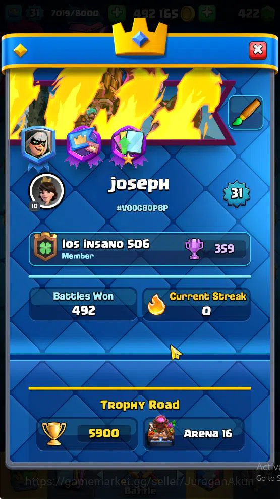 Clash Royale Accounts Midgame Lvl 31|Trophy 5900|KTL 11|Limited Skin|Card 113| 1 Hero 7 EVO 1 Champ 20 Legendary 33 Epic,30 2