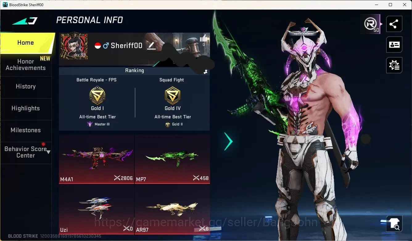 Blood Strike Accounts Collab Skin ASIA|2 Eternal : MP7,D Eagle|6 Limit|24 Ultra Guns|11Collab: TR/OPM/7DS/Bleach/LS|18Ultra 1