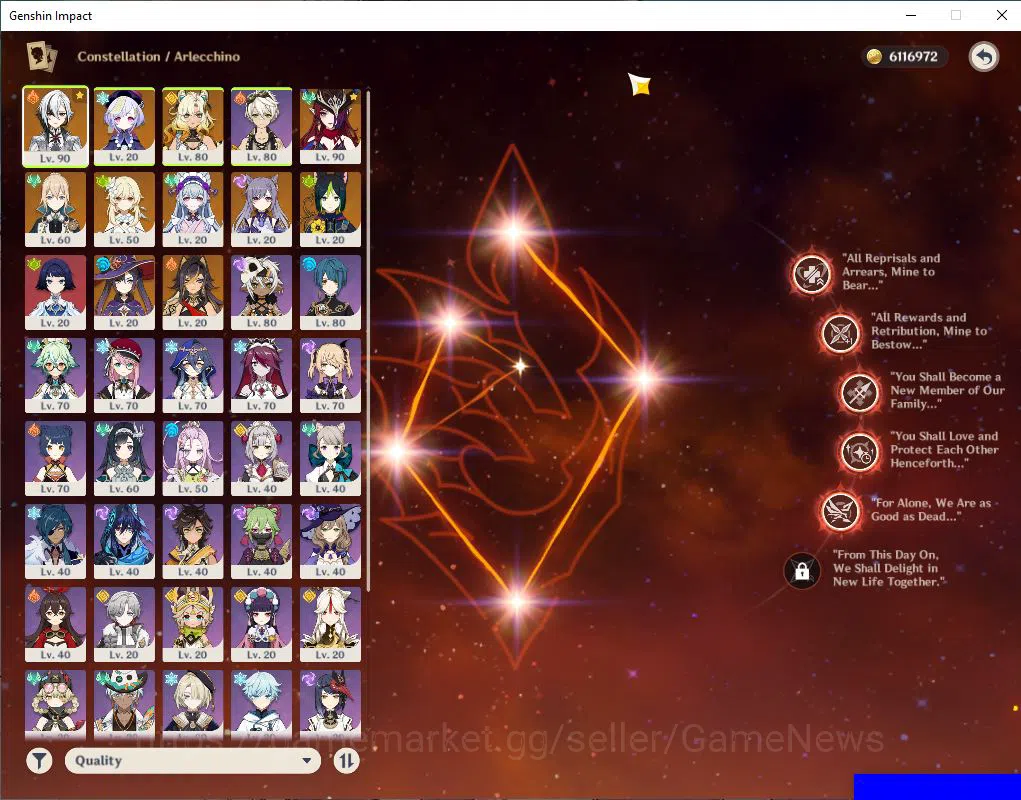 Genshin Impact Accounts Mid Game ASIA|AR 56|3 limited +5(*5Weapon)| {Arlecchino C5+Sign},Xilonen,Chasca |MC 4