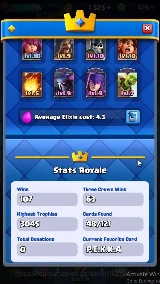 Clash Royale Accounts Lv 376|Trophy 3045|KTL 9|Card 48/121|1 Hero 3 EVO image 3