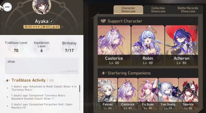 Honkai Star Rail Accounts Asia|TL 70|15 Limited|Acheron+Sign,Yao Guang,Casto image 2