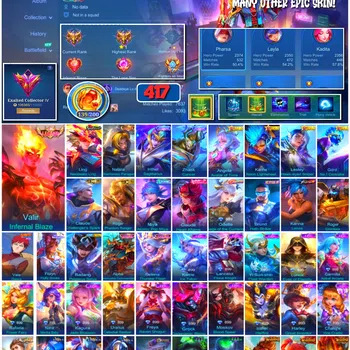 Mobile Legends: Bang Bang Accounts 🔥 #4047 🔥 417 Skins 💎 EXALTED COLLECTOR IV 👑 Legend Valir Infernal Blaze ⚔️ Collector