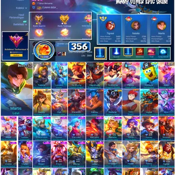Mobile Legends: Bang Bang Accounts #4516 356 Skins | Karina Leona (KOF) | Martis Levi (ATTACK ON TITAN) | Badang Pegasus