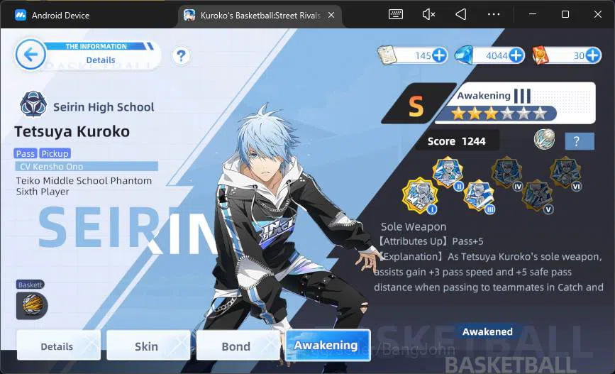 Kuroko's Basketball Street Rivals Accounts SEA|SV25|Lv26|DM 4044|Tetsuya Kuroko A3,Zone Taiga image 8