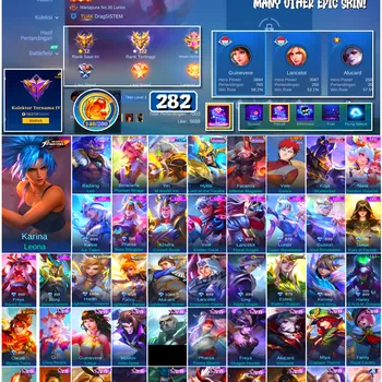 Mobile Legends: Bang Bang Accounts #4599 282 Skins | Karina Leona (KOF) | Vale Gaara (NARUTO) | Freya Raven Shogun (EPIC