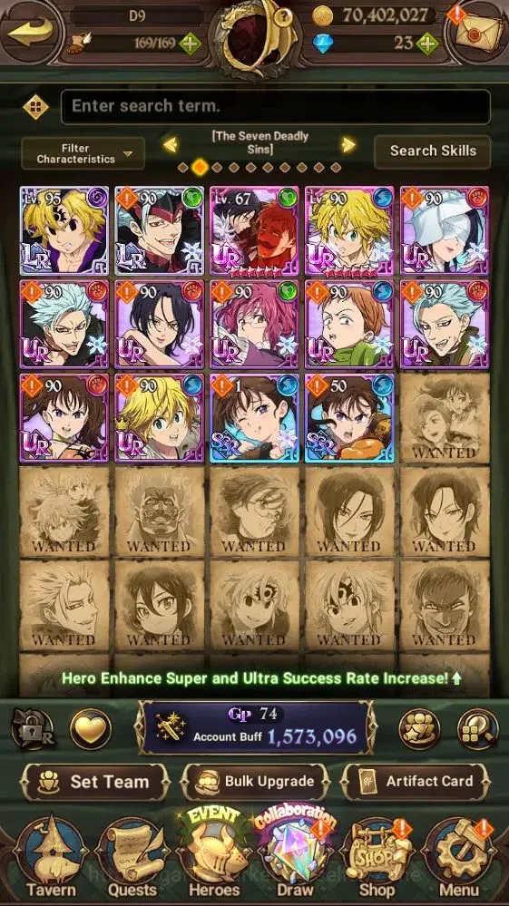 The Seven Deadly Sins: Grand Cross Accounts Endgame GLOBAL|1,5M Power |4 LR (Meliodas,ROM,Ban,Elizabeth)|UR (MerEs,Thor) |2 3