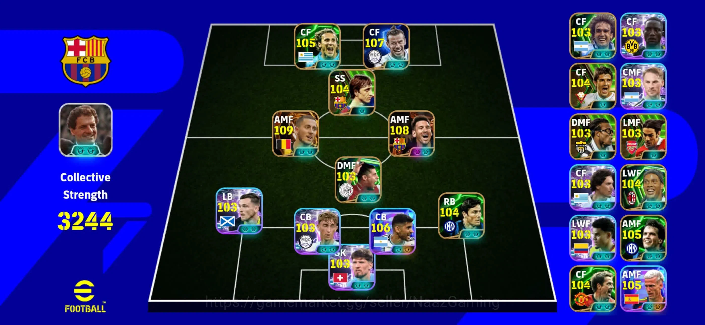 eFootball Accounts Legends & Iconic Players 3244+ Team I Messi 108 I Bale 107 I Hazard 109 I Romero 106 I Johan 104 I Olmo 1