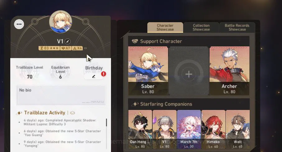 Honkai Star Rail Accounts Asia|TL 70|9 Limited|[Saber,Archer,Dante]+Sign,Spa image 2
