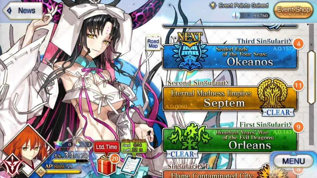 Fate-Grand Order Accounts NA Lv 34|6 SSR(Amor,Kotomine,Sessyoin,Astolfo,Zhuge Liang,Mysterious Executor) + 68 Golden 1