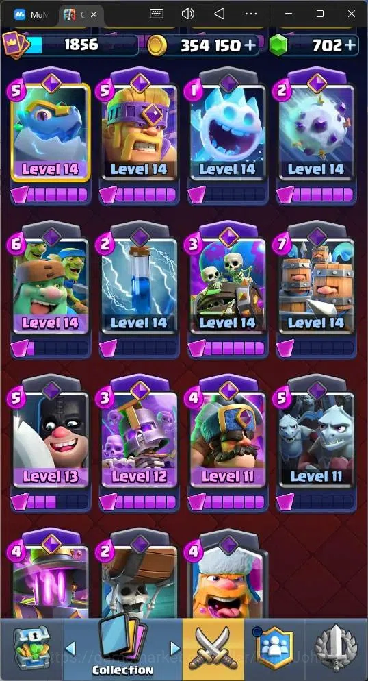 Clash Royale Accounts High-End Global |CL 1856|KTL 16|Trophy 13527|26 MAX|8 Champ|8 Hero|28 EVO|Arena 32|354K Gold|702 15