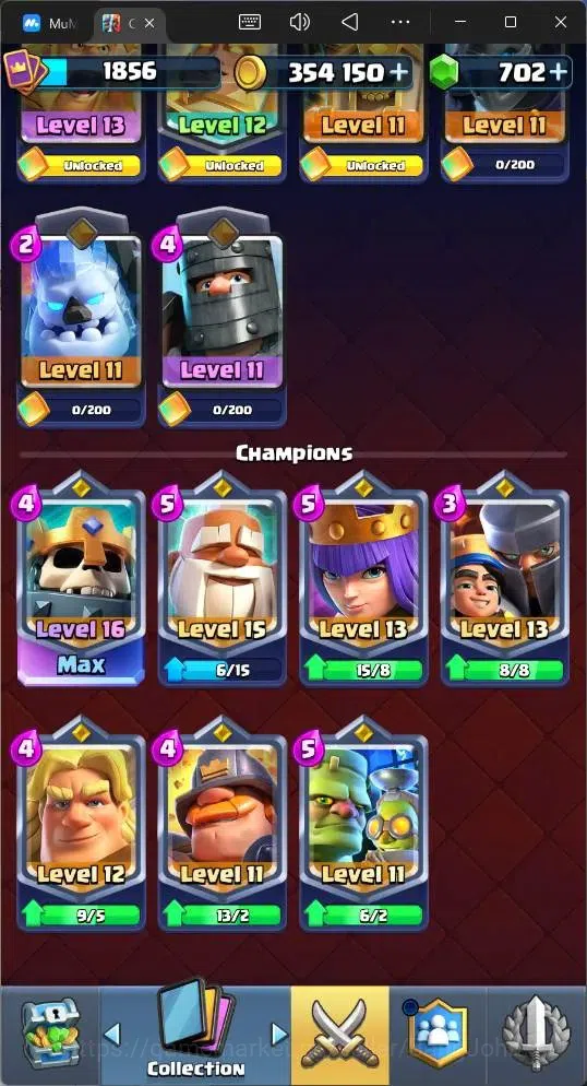 Clash Royale Accounts High-End Global |CL 1856|KTL 16|Trophy 13527|26 MAX|8 Champ|8 Hero|28 EVO|Arena 32|354K Gold|702 18
